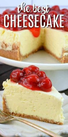 the best cheesecake with cherries on top is ready to be eaten