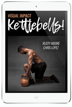 a tablet with an image of a man doing kettlebells