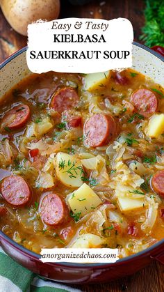 a bowl of kielbasa soup with potatoes and sausage