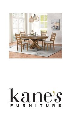 the kanees furniture logo is shown in black and white with an image of a dining table