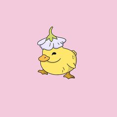 a yellow chicken with a chef's hat on it's head is standing in front of a pink background