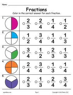 fraction worksheet with numbers and fractions on the same page, which includes two circles