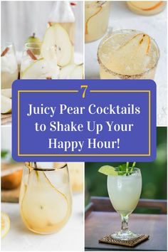 Collage of 4 pear cocktails. Pear Cocktails, Easy To Make Cocktails, Delicious Drink Recipes, Fruity Drinks, Drink Recipes, Favorite Drinks, Yummy Drinks