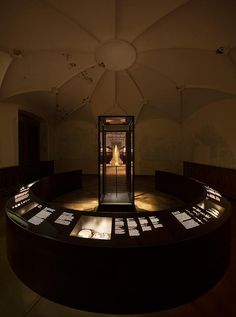 a room filled with lots of different types of items in glass cases on the floor