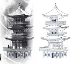 an architectural drawing of a pagoda