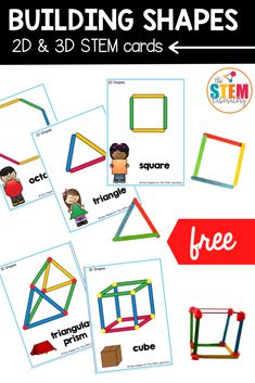 Building Shapes STEM Cards - The Stem Laboratory Stem Task Cards Free Kindergarten, Toothpick Structures, Brain Bins, Stem Cards, Stem Task Cards, Prek Centers, Math Stem Activities, Stem Activities Kindergarten, Stem Bins