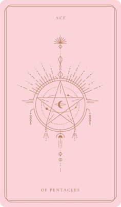 a pink tarot card with an image of the sun and moon on it, in gold