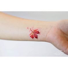 a red maple leaf tattoo on the wrist