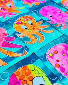 Ocean Art Kindergarten, Under The Sea Elementary Art, Jellyfish Art Project, Octopus Art For Kids, Under The Sea Art For Kids, Octopus Kindergarten, Octopus Art Project, Summer School Art, Ocean Art Projects