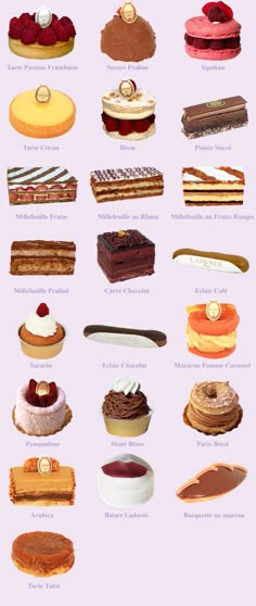 a poster with different types of cakes on it