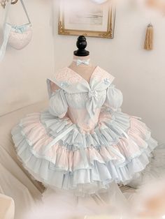 Pink and Blue Princess Corset Puffy Dress Tiered Ruffle Skirt Full Set Corset Puffy Dress, Cute Puffy Dresses, Big Puffy Dresses, Princess Corset, Idol Dress, Puffy Dresses, Frilly Dresses, Puff Dress, Tiered Ruffle Skirt