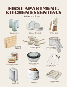 the kitchen essentials are organized in this poster