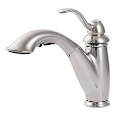 a chrome faucet with the handle extended