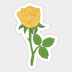 a yellow rose with green leaves sticker on a white background for use as a decal or wallpaper