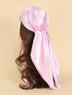 Pink Casual Collar  Satin Plain Bandana Embellished   Women Accessories Pink Bandana Aesthetic, Pink Hair Scarf, Pink Head Scarf, Pink Headscarf, Women Bandana, Hair Content, Pirate Bandana, Hair Bandana, Pink Silk Scarf