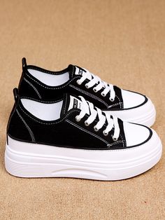 Black and White Sporty    Plain Skate Shoes    Women Shoes Converse Shoes Women, Tas Celine, Black Sneakers For Women, Stylish Shoes Heels, Snicker Shoes, White Shoes Heels, Shoes For Girl, Pandora Shop, Shoes Shein