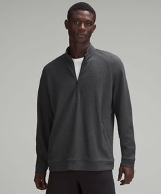 The real MVP of your sweats drawer. This textured, cotton-blend half zip takes top marks for comfortable versatility. Designed for Casual. Designed with room in the chest and at the waist. Secure zippered pockets to store your phone and cards. Centre-back tape works as a locker loop. Underarm gusset for greater mobility. Jumper Short, Top Marks, Lululemon Men, Men's Hoodies, Half Zip Sweatshirt, Double Knit, Half Zip Pullover, Mens Activewear, Double Knitting