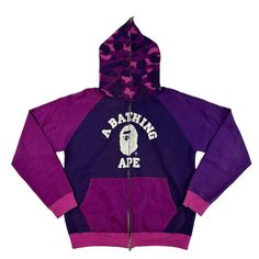 -Guaranteed Authentic -No Trades -Please Feel Free To Message Us With Any Questions Bape Purple, Bape Hoodie, Purple Camo, Full Zip Hoodie, Color Purple, Zip Hoodie, Camo, Mens Shirts, Man Shop