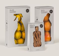 three boxes that have different types of fruit in them