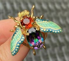 Vintage 18K Gold Enamel, Citrine, Mystic Topaz Fly Insect Pin, Bee Brooch | eBay Fly Insect, Stacked Diamond Bands, Orange Citrine, Pin Holder, Wedding Rings Photos, Bee Brooch, Insect Jewelry, Minty Green, Gold Pin