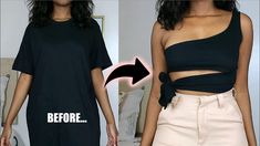 the before and after pictures show how to wear crop tops