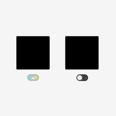 two black square buttons on a white wall with one light switch and the other button