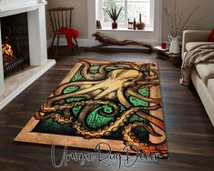 an octopus rug in the middle of a living room