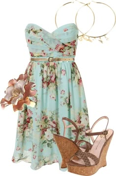 DRESS Dress With Wedges Outfit, Outfits With Wedges, Pretty Casual Outfits, Dress With Wedges, Wedges Outfit, Casual Outfits For Women, Outfits For Women, Beauty And Fashion, Spring Summer Outfits