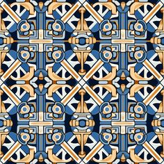 an abstract design in blue, orange and yellow