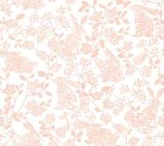 a pink and white floral wallpaper with leaves