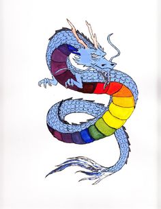 a drawing of a dragon with multiple colors