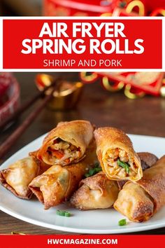 air fryer spring rolls on a white plate