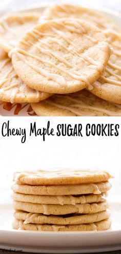 chewy maple sugar cookies stacked on top of each other with text overlay that reads chewy maple sugar cookies