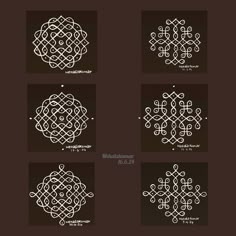 four different types of celtic designs in white on brown background, each with an intricate design