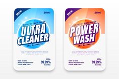 three different types of power wash labels on a white background, one with the word ultra cleaner