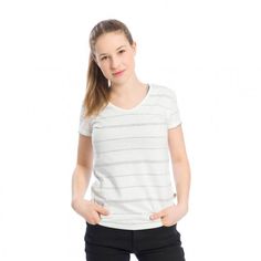 STRIPED V-NECK T-SHIRT LADIES WHITE There are hundreds of stripy T-shirts out there. But this one here is something special. The striped pattern is printed inside out, on the inner side of the T-shirt, but shows through the fabric and gives it a really cool look. As we use only GOTS certified water-based colours for any prints, there's sure to be no itches or scratches on your skin. #organic #organiccotton #slowfashion #fairtrade #fairfashion #bleedclothing #toxicfree #vegan #ethicalfashion Ethical Fashion, Something Special, Slow Fashion, Fashion Women, Fashion Brand, Stylish Outfits, V Neck T Shirt