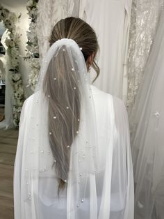 the back of a woman's head wearing a veil