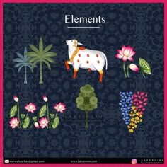 an image of flowers and animals in the middle of a wallpapered background with text that reads elements