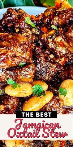 the best jamaican stew with potatoes and garnishes on a white platter