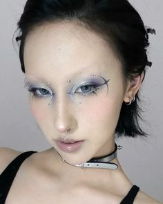 xhs future0150 | makeup look Quarter Profile Reference, Cyberpunk Inspired Makeup, Cybersigilism Makeup, Futuristic Makeup Sci Fi, Y3k Makeup, Cute Alien Makeup, Phantom Makeup, White Makeup Ideas, Space Makeup Looks