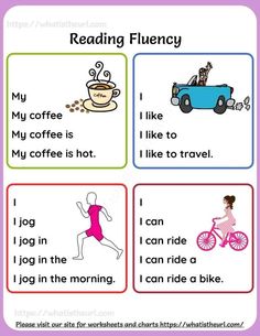 reading flueny worksheet with pictures and words to help students learn how to read