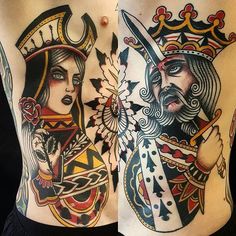 King and Queen Tattoo by Jesper Jørgensen #kingandqueen #kingandqueentattoo #traditional #king #queen #traditionaltattoo #oldschool #oldschooltattoo #darkart #darktraditional #JesperJorgensen King Of Hearts Tattoo, King And Queen Tattoo, King Queen Tattoo, Queen Tattoos, Playing Card Tattoos, Queen Of Hearts Tattoo, Rad Tattoos, Traditional Tattoo Old School, Hearts Tattoo