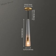 an image of a light fixture with measurements for the height and width on grey background