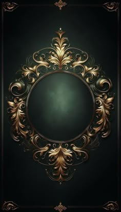 an ornate gold frame on a black background with golden scrolls and leaves in the center