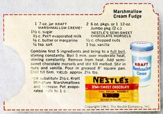 an advertisement for marshmallow cream fudge with information about the product and ingredients