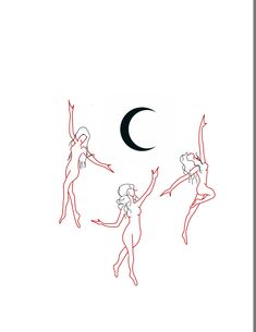 three women are dancing with the moon in the background