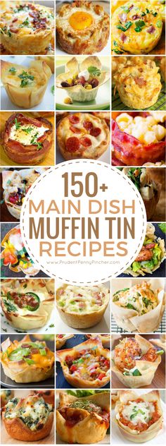 many different types of muffins with the title overlay that reads,'50 main dish muffin in recipes '