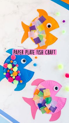 paper plate fish craft for kids to make with construction paper and pom - poms