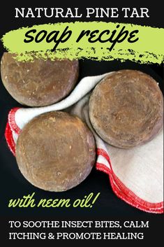 Pine tar soap recipe. Discover the many benefits and uses for pine tar soap and learn how to craft this natural homemade soap recipe for summer skin care. Not only does this homemade cold process pine tar soap recipe with neem oil help prevent bites from parasitic chiggers & other biting insects, it can also help soothe insect bites, calm itching, tackle fungus, fight acne & promote healing. A must have summer home remedy for your natural skin care routine. #pinetarsoap #soapmaking #neemoil Homemade Soap Recipe, Pine Tar Soap, Natural Homemade Soap, Summer Skin Care, Recipe For Summer, Natural Skincare Recipes, Pine Tar, Soap Making Recipes, Natural Beauty Recipes