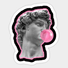 a black and white photo with pink bubble in the shape of a head